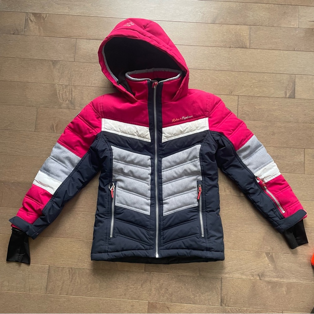 Hot pink and Black Hooded Jacket winter ski warm jacket Retro girl size 10
